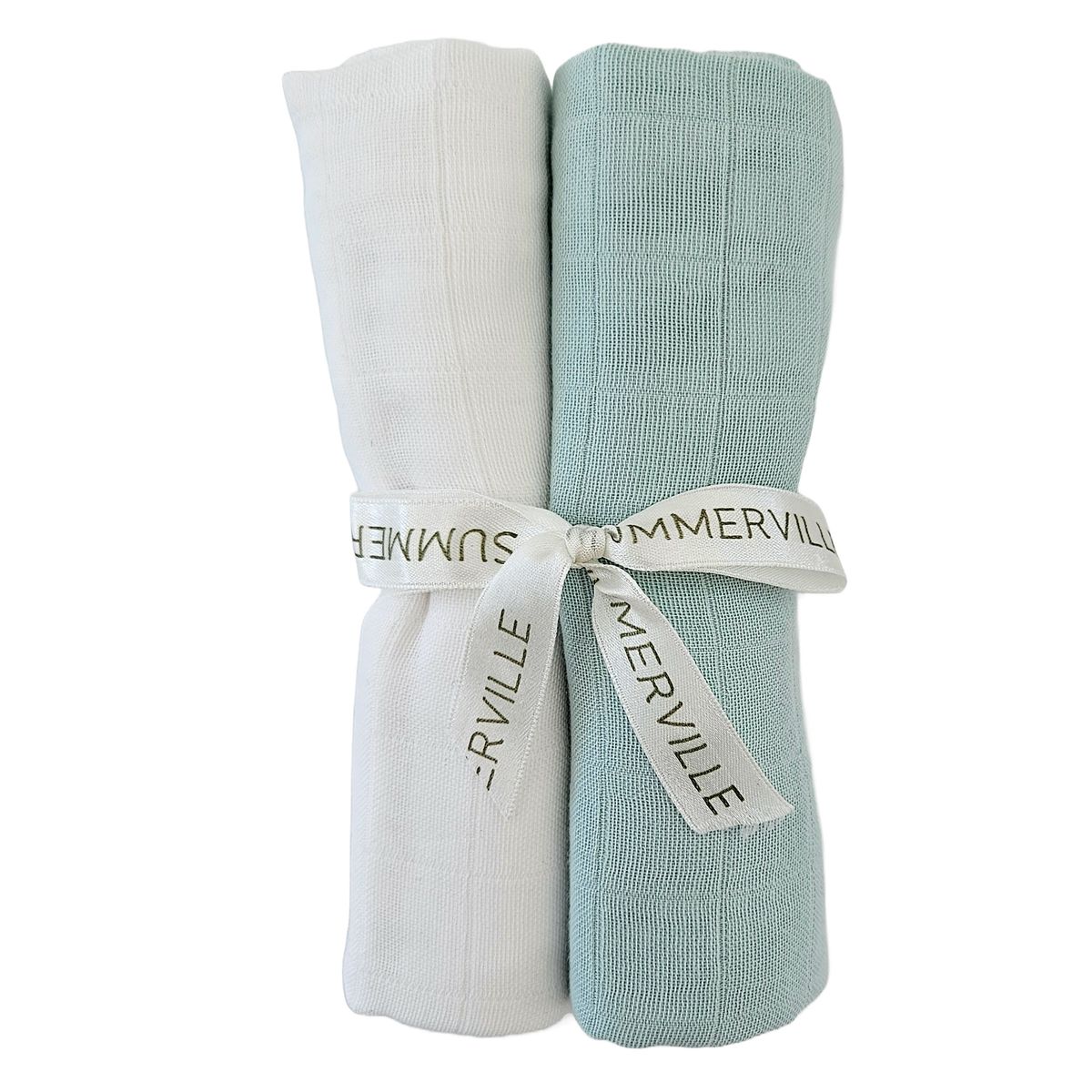 Summerville Organic Muslin Gulpekluter, 2-pk, ice blue + white