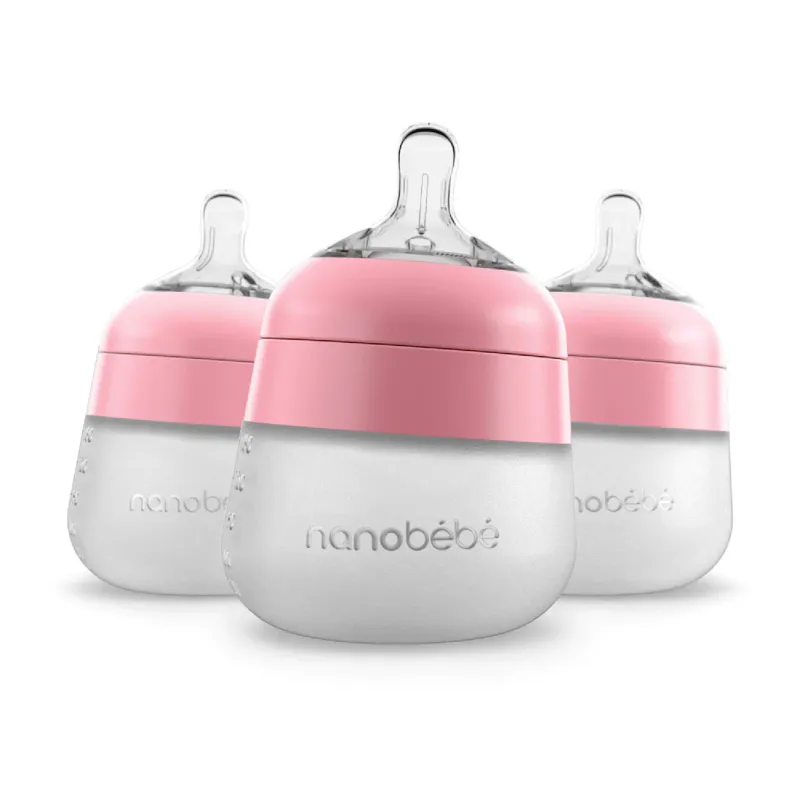 Nanobébé Flexy Silikontåteflaske (myk) - Pink 150 ml - 3pk