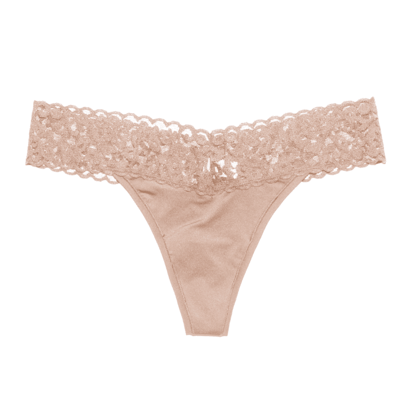 Panic Panties - L/XL pre-washed stretch lace thong truse, latte